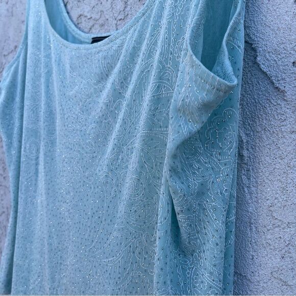 Vintage 90s Sleeveless Top SZ 2X Light Blue Fairycore Coquette Top w/ Glitter - Picture 3 of 7